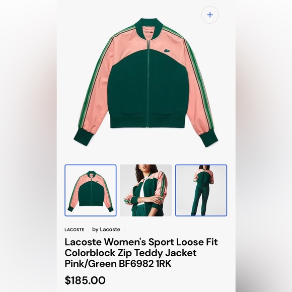 Lacoste Jackets & Blazers - Lacoste Pink and Green Colorblock Zip Teddy Jacket